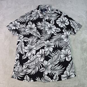 Chubbies Shirt Mens Large Black White Floral Hawaiian Casual Weekend Camp Collar